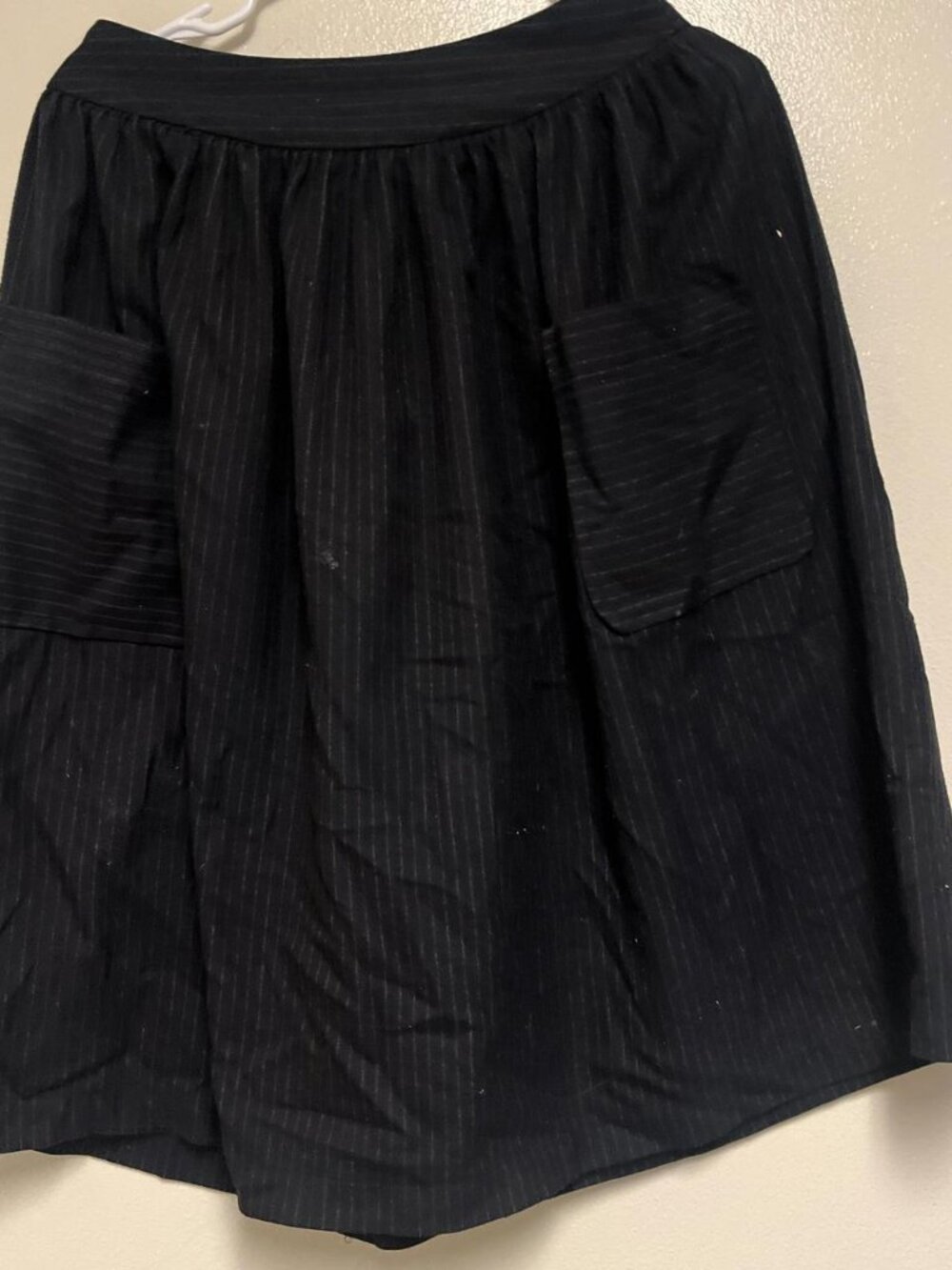ASOS Black and Navy Pinstripe Midi Skirt with Pockets Size S